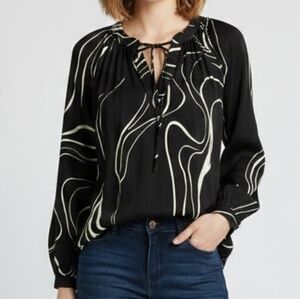 Nine West Womens Tie Front Lightweight Woven Blouse Shirt Top Black / White, 1X